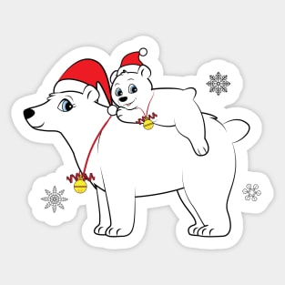 Mama Polar Bear and Baby Bear at Christmas Sticker